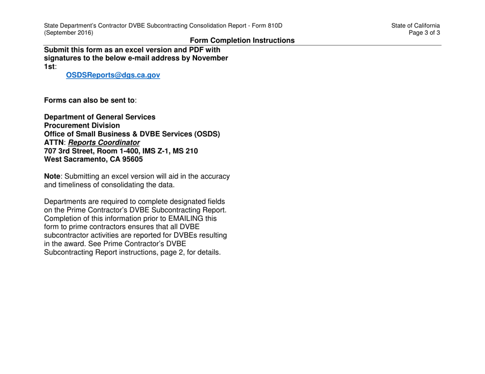 Form DGS PD810D State Departments Contractor Dvbe Subcontracting Consolidation Report - California, Page 5