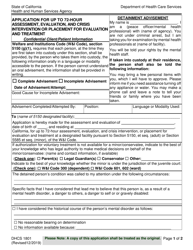 Document preview: Form DHCS1801 Application for up to 72-hour Assessment, Evaluation, and Crisis Intervention or Placement for Evaluation and Treatment - California