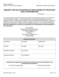 Form DHCS6244 Request for an Accounting of Disclosures of Protected Health Information - California