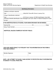 Form DHCS6244 &quot;Request for an Accounting of Disclosures of Protected Health Information&quot; - California, Page 2