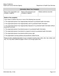 Form DHCS6242 Privacy Complaint Form - California, Page 2