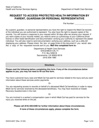 Document preview: Form DHCS6237 Request to Access Protected Health Information by Parent, Guardian or Personal Representative - California