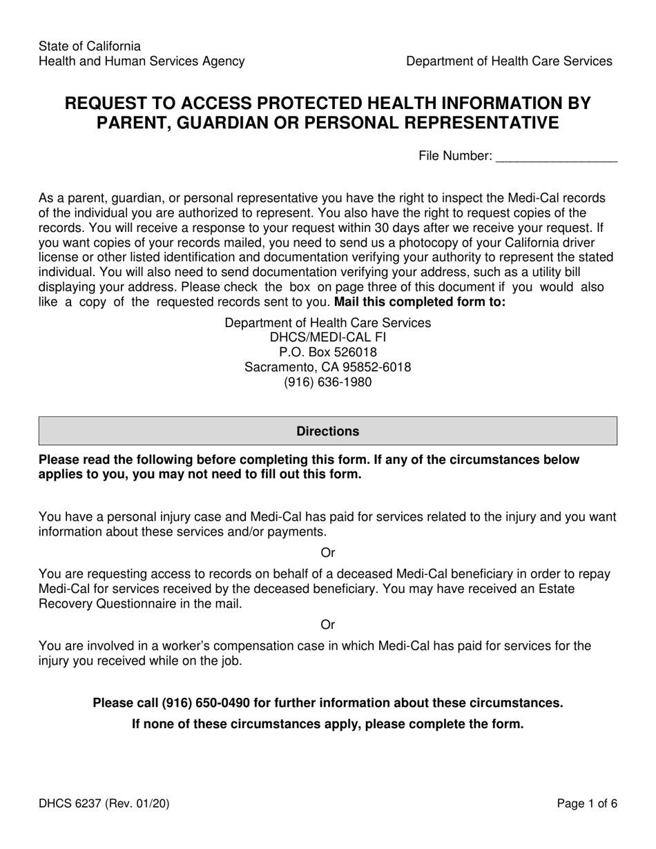 Form DHCS6237 Download Fillable PDF or Fill Online Request to Access