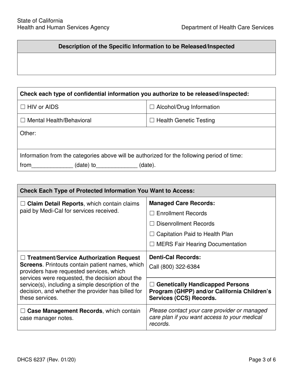 Form DHCS6237 Request to Access Protected Health Information by Parent, Guardian or Personal Representative - California, Page 3