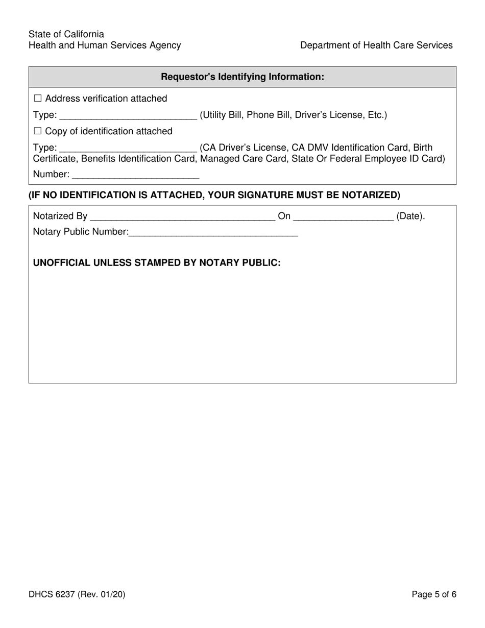 Form DHCS6237 Request to Access Protected Health Information by Parent, Guardian or Personal Representative - California, Page 5