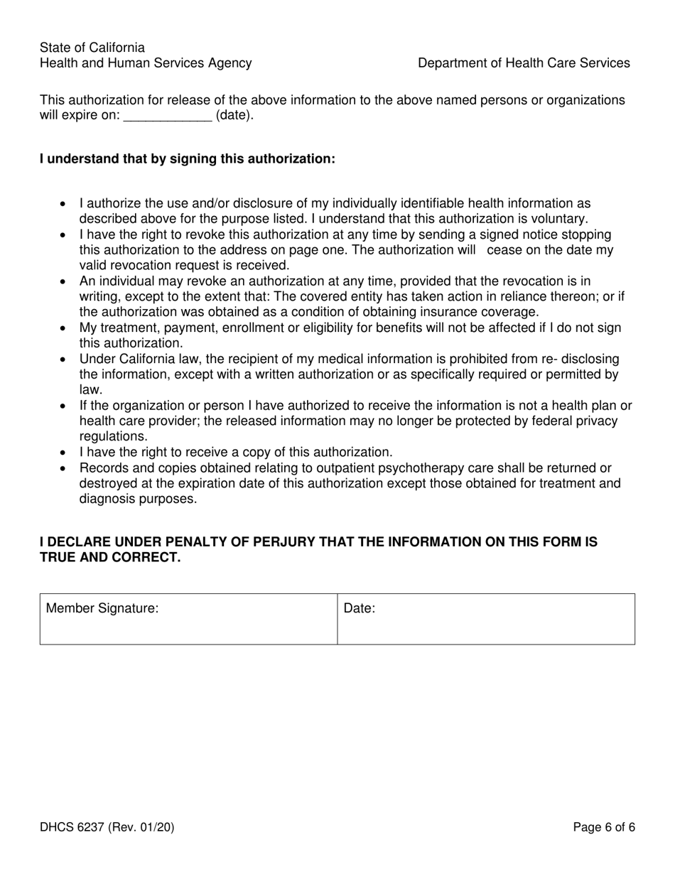 Form DHCS6237 Request to Access Protected Health Information by Parent, Guardian or Personal Representative - California, Page 6