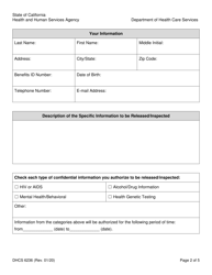 Form DHCS6236 Request for Access to Protected Health Information - California, Page 2