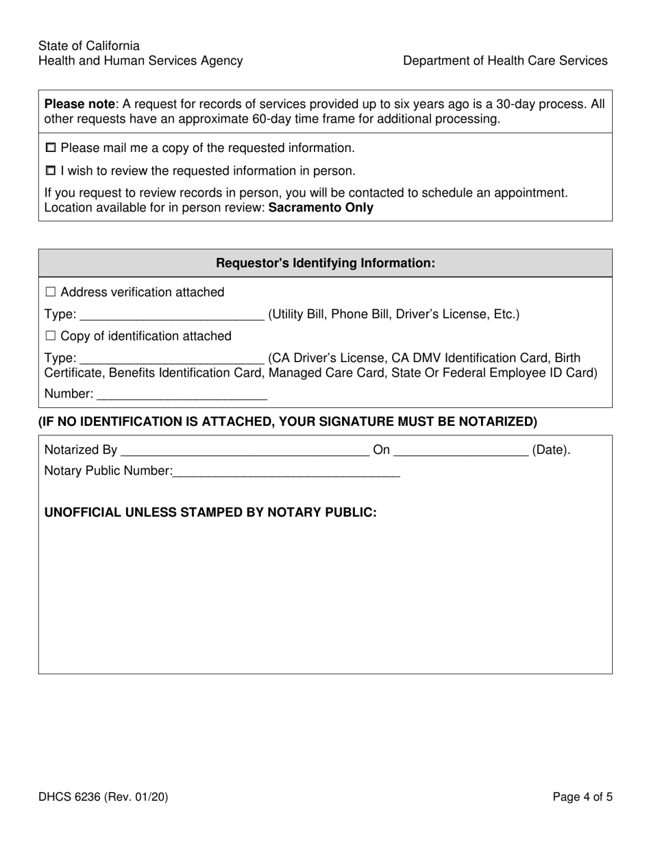 Form DHCS6236 Request for Access to Protected Health Information - California, Page 4