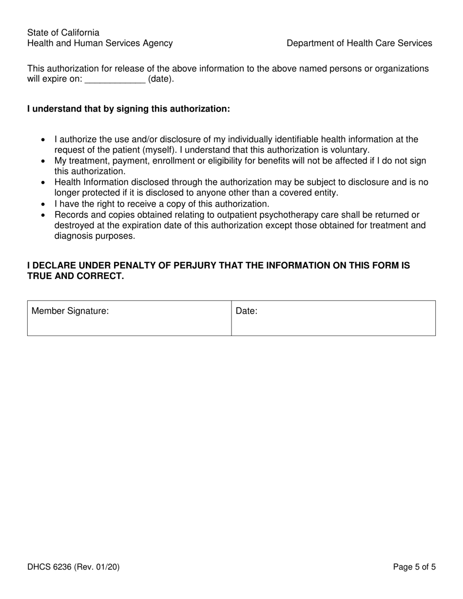 Form DHCS6236 Request for Access to Protected Health Information - California, Page 5
