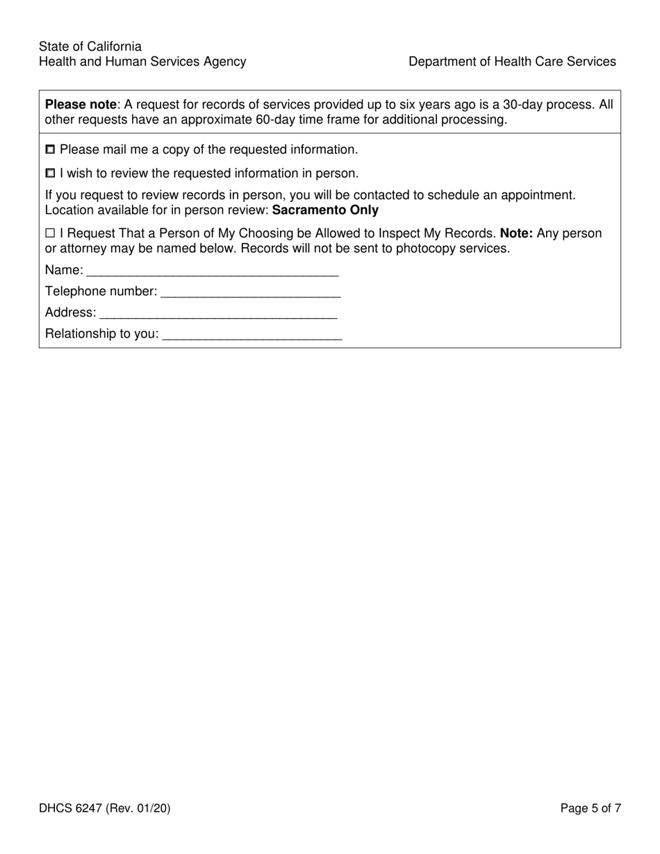 Form DHCS6247 Authorization for Release of Protected Health Information to Third Parties - California, Page 5