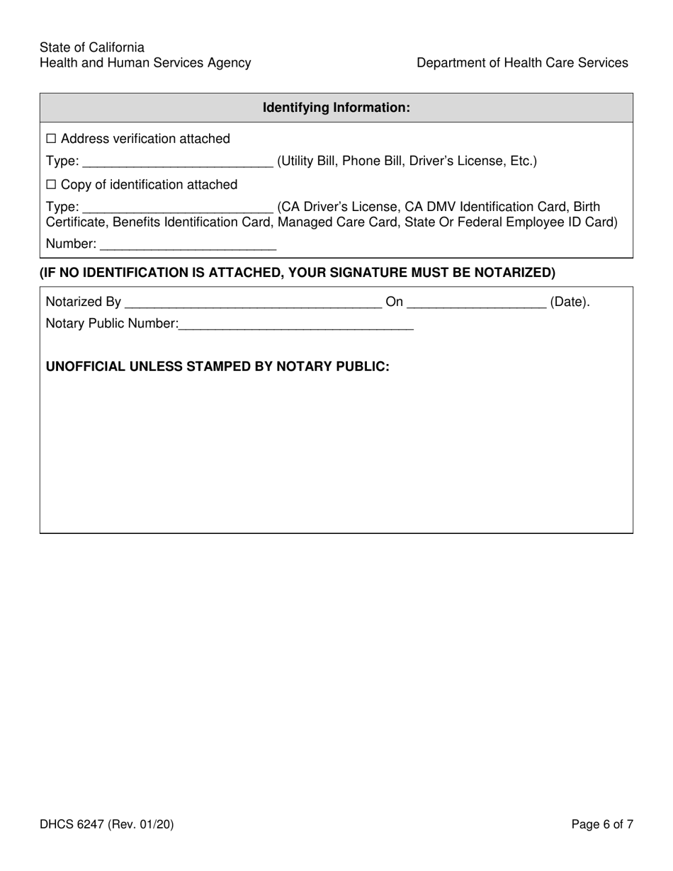 Form DHCS6247 Authorization for Release of Protected Health Information to Third Parties - California, Page 6