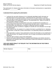 Form DHCS6247 &quot;Authorization for Release of Protected Health Information to Third Parties&quot; - California, Page 7
