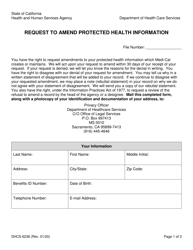 Form DHCS6238 Request to Amend Protected Health Information - California