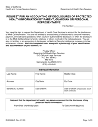 Document preview: Form DHCS6245 Request for an Accounting of Disclosures of Protected Health Information by Parent, Guardian or Personal Representative - California