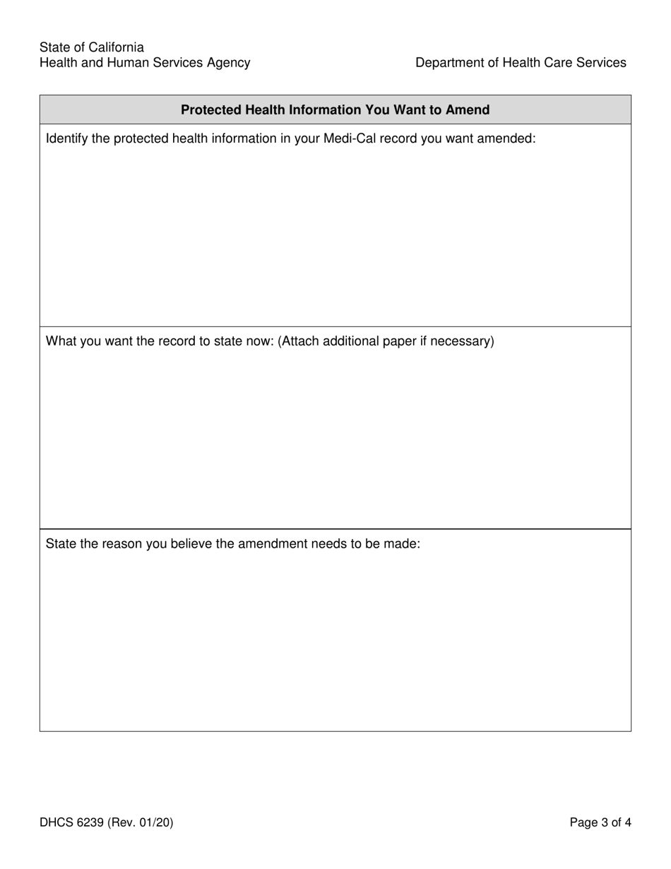 Form DHCS6239 Request to Amend Protected Health Information by Parent, Guardian or Personal Representative - California, Page 3