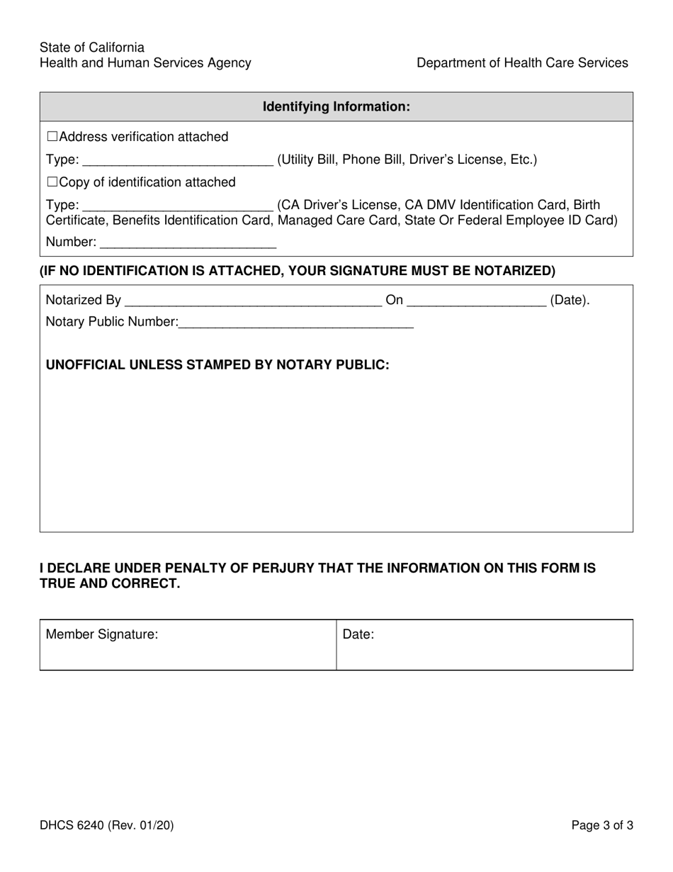 Form DHCS6240 Request to Restrict Use and Disclosure of Protected Health Information - California, Page 3