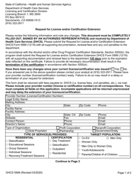 Form DHCS5999 Request for License and/or Certification Extension - California