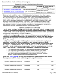 Form DHCS5999 Request for License and/or Certification Extension - California, Page 2
