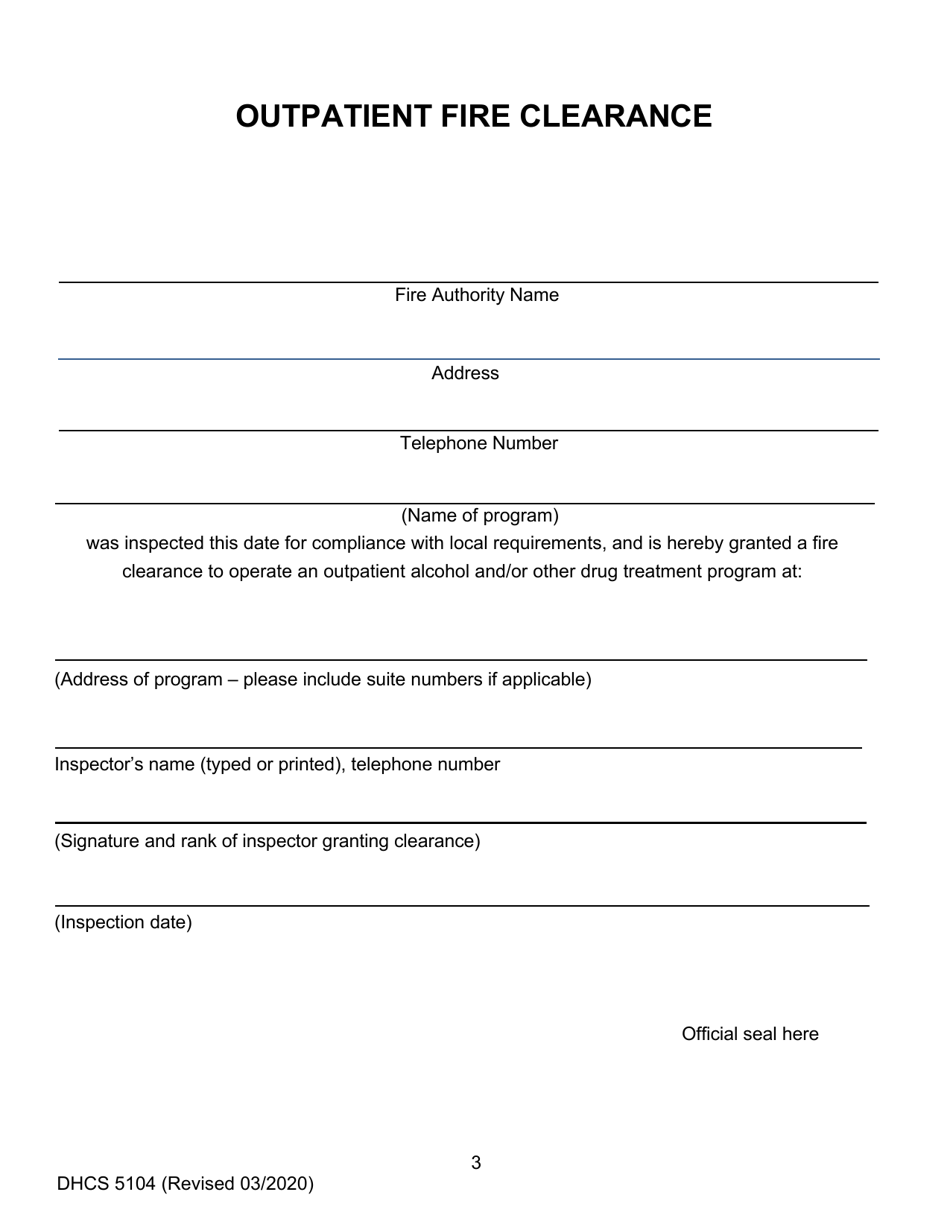 Form DHCS5104 Outpatient Fire Clearance - California, Page 3