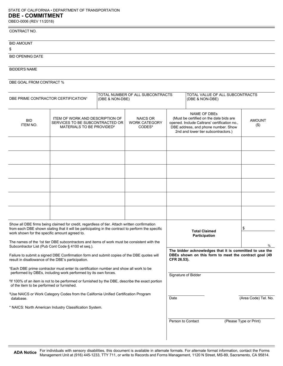 Form OBEO-0006 Dbe - Commitment - California, Page 1