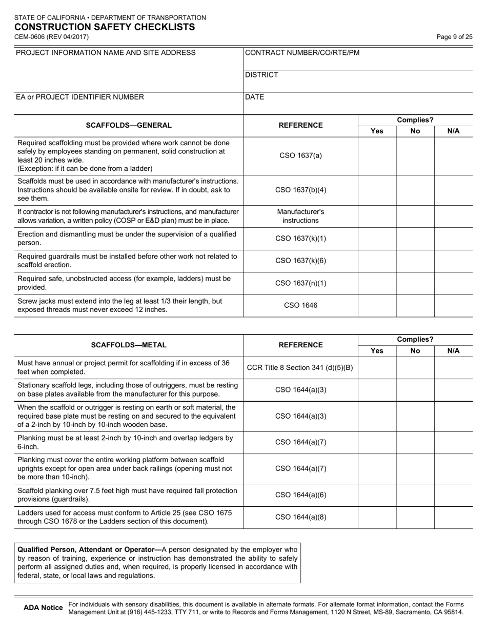 Form CEM-0606 Construction Safety Checklists - California, Page 10