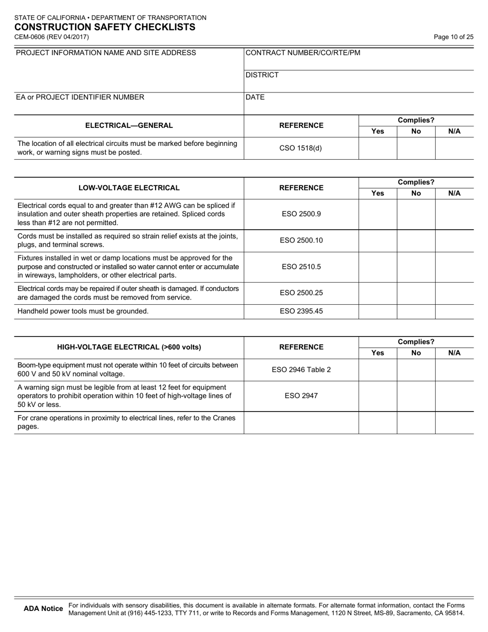 Form CEM-0606 Construction Safety Checklists - California, Page 11