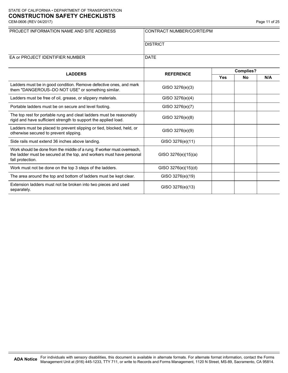 Form CEM-0606 Construction Safety Checklists - California, Page 12