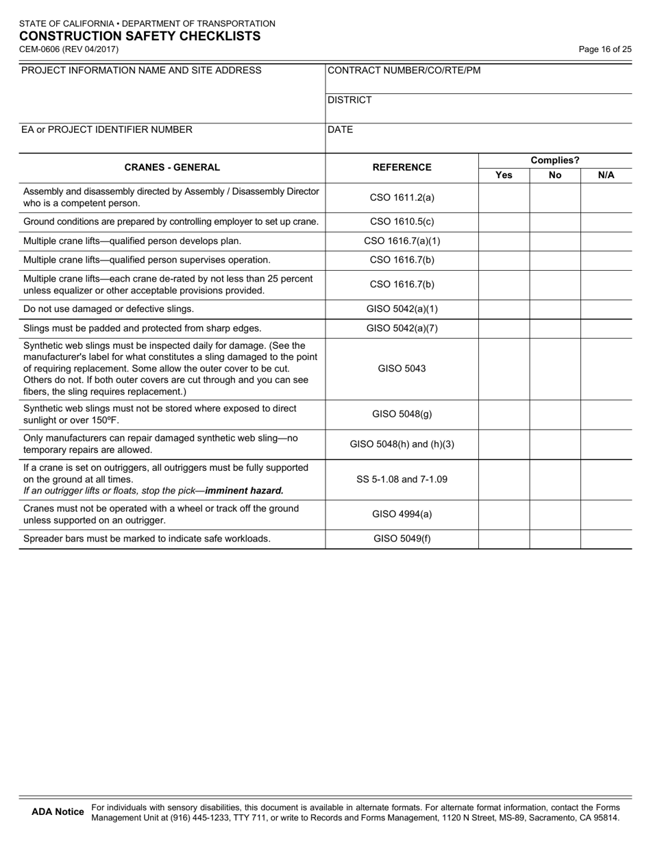 Form CEM-0606 Construction Safety Checklists - California, Page 17