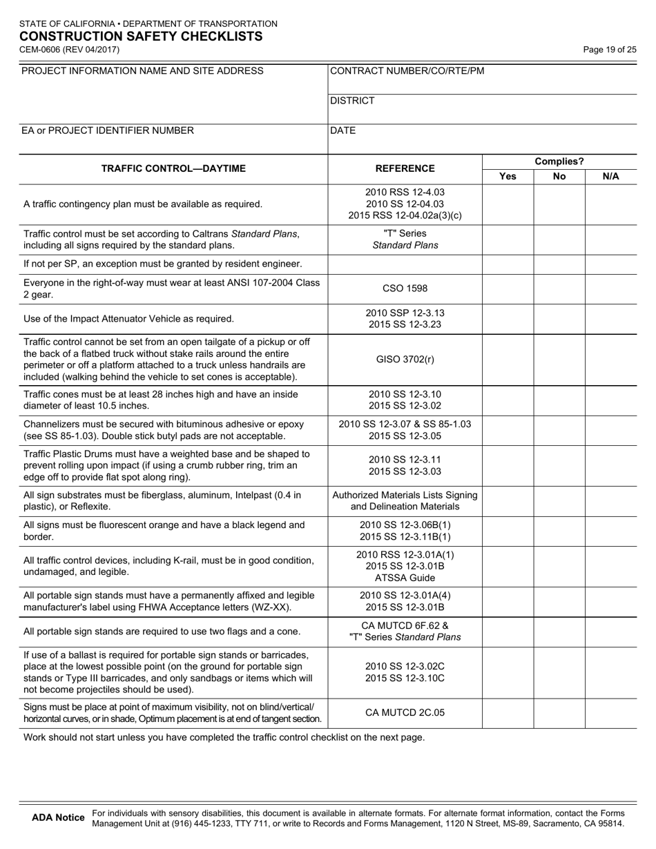 Form CEM-0606 Construction Safety Checklists - California, Page 20
