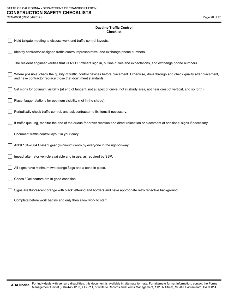 Form CEM-0606 Construction Safety Checklists - California, Page 21