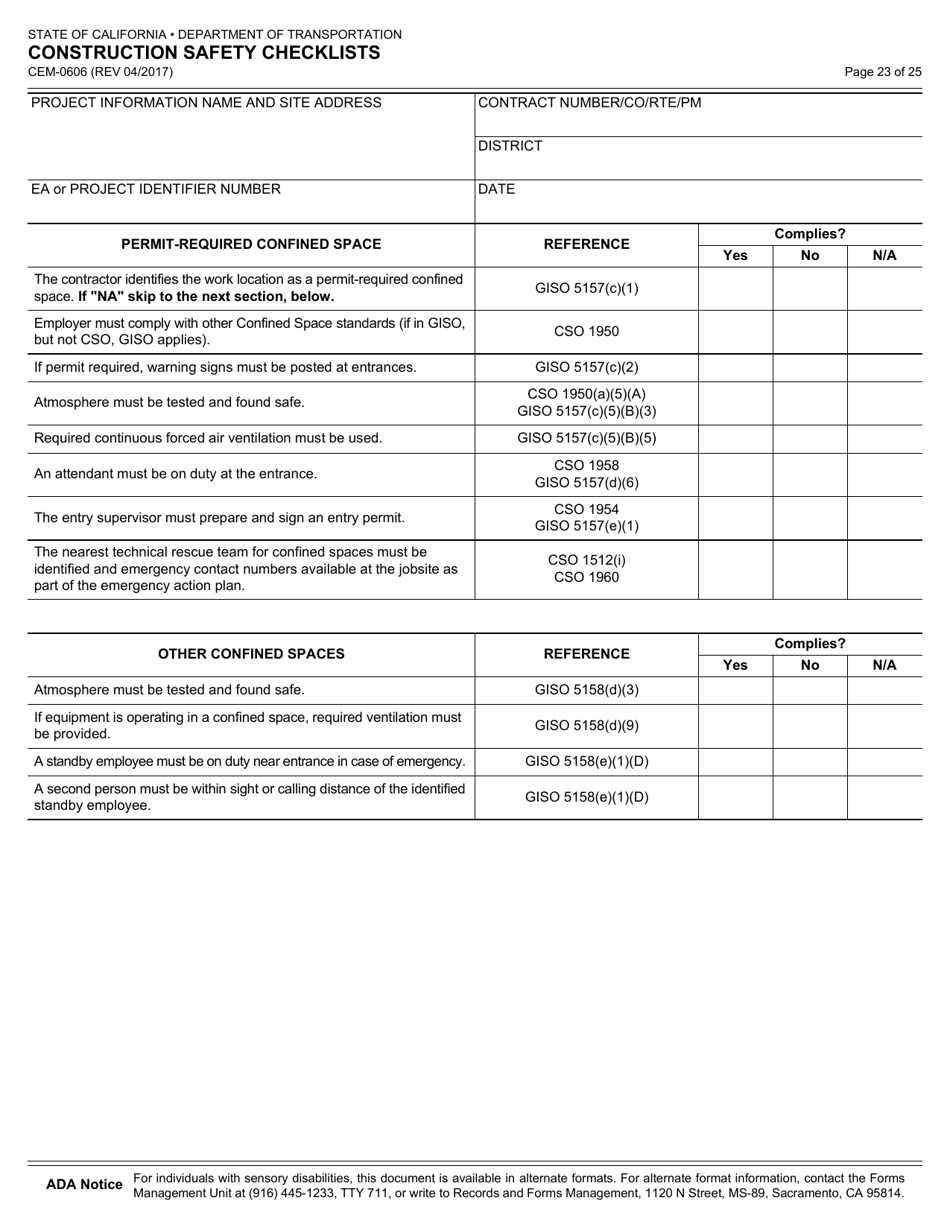 Form CEM-0606 Construction Safety Checklists - California, Page 24