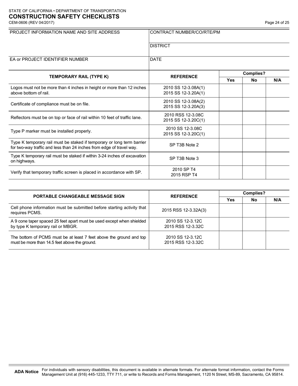 Form CEM-0606 Construction Safety Checklists - California, Page 25