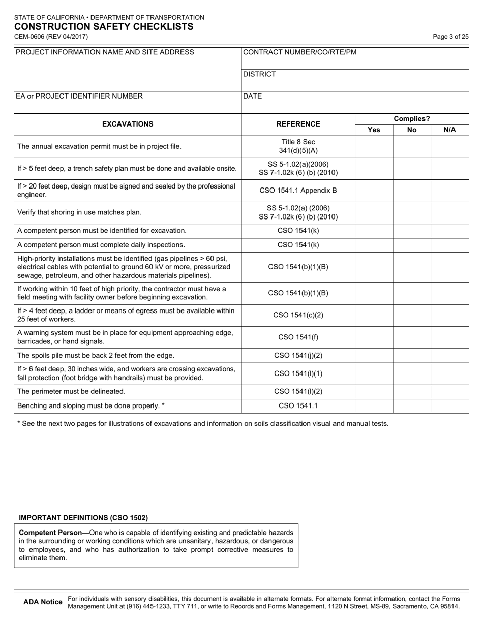 Form CEM-0606 Construction Safety Checklists - California, Page 4