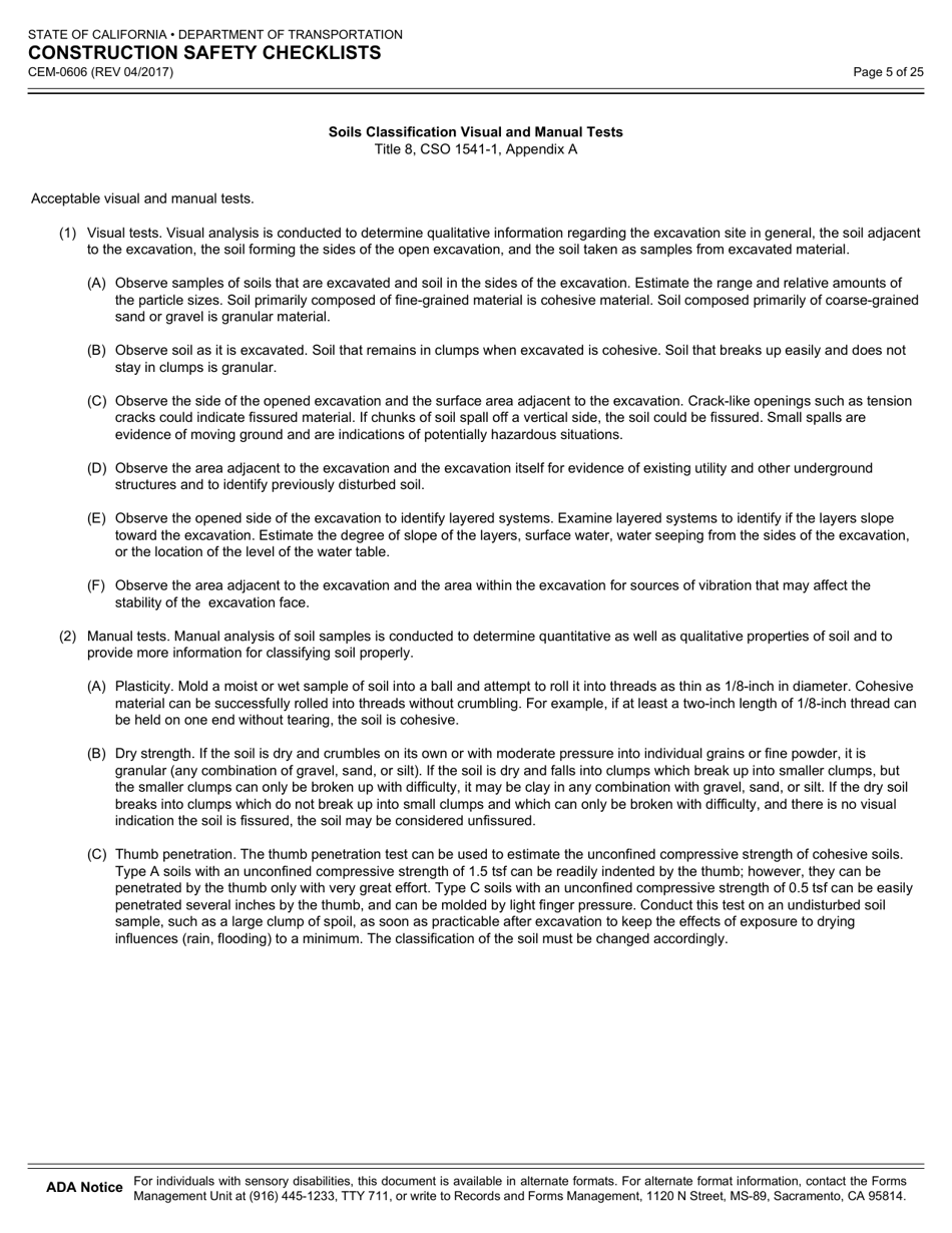 Form CEM-0606 Construction Safety Checklists - California, Page 6