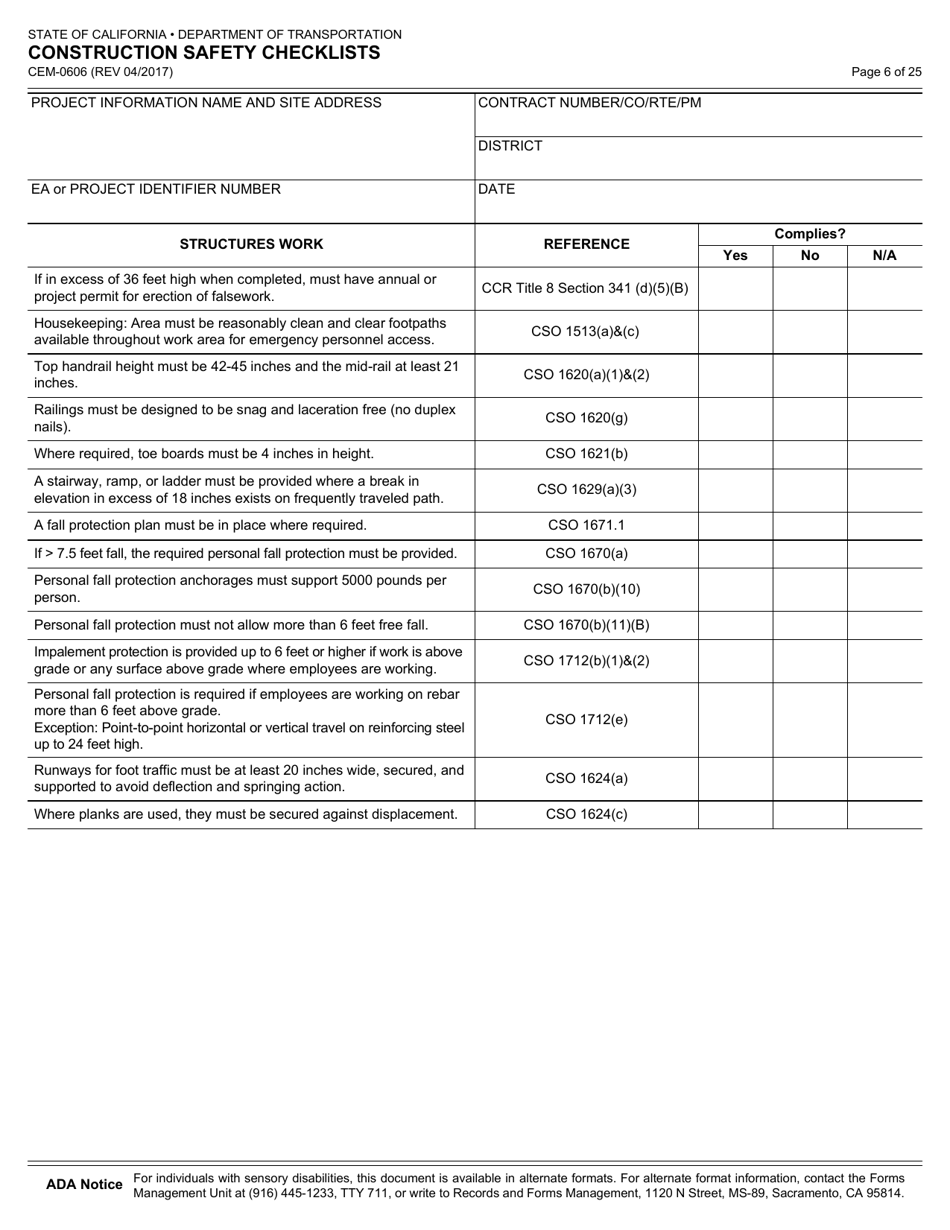 Form CEM-0606 Construction Safety Checklists - California, Page 7