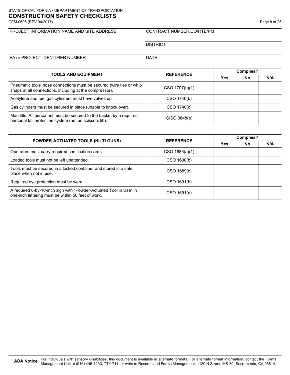 Form CEM-0606 Construction Safety Checklists - California, Page 9