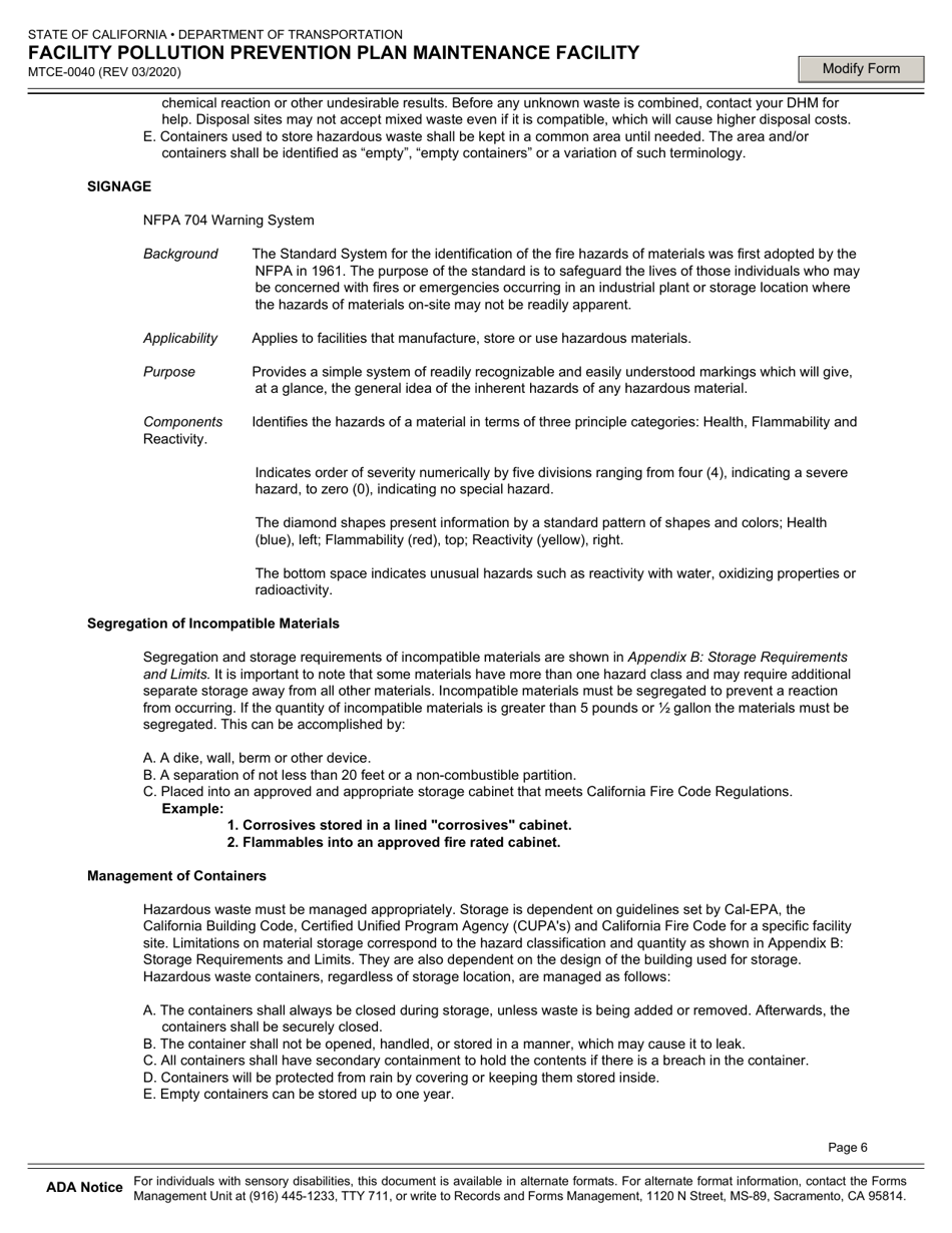 Form MTCE-0040 Facility Pollution Prevention Plan Maintenance Facility - California, Page 10