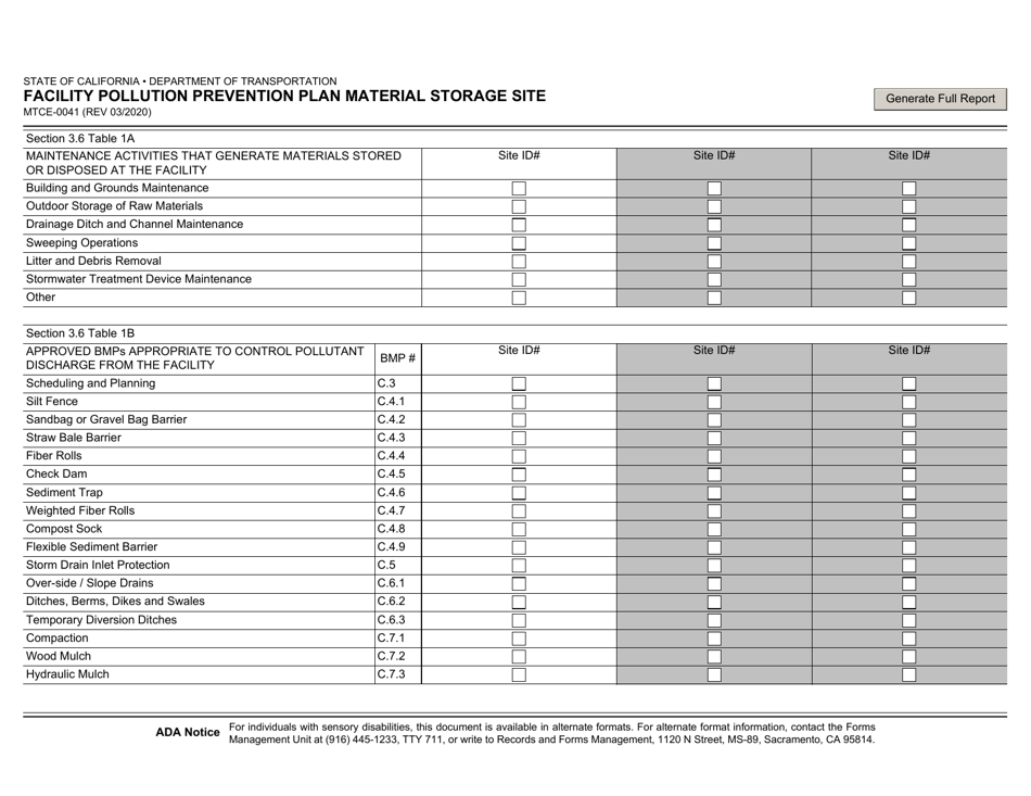 Form MTCE-0041 Facility Pollution Prevention Plan Material Storage Site - California, Page 2