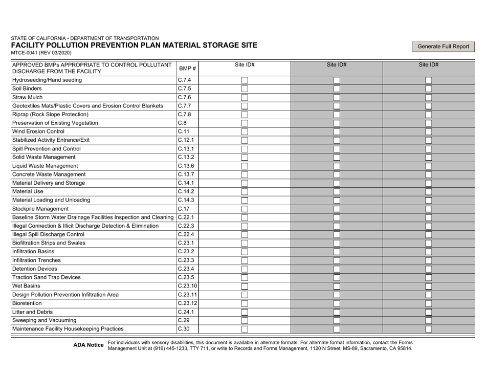 Form MTCE-0041 Facility Pollution Prevention Plan Material Storage Site - California, Page 3
