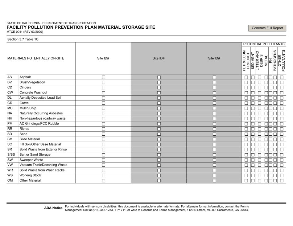 Form MTCE-0041 Facility Pollution Prevention Plan Material Storage Site - California, Page 4