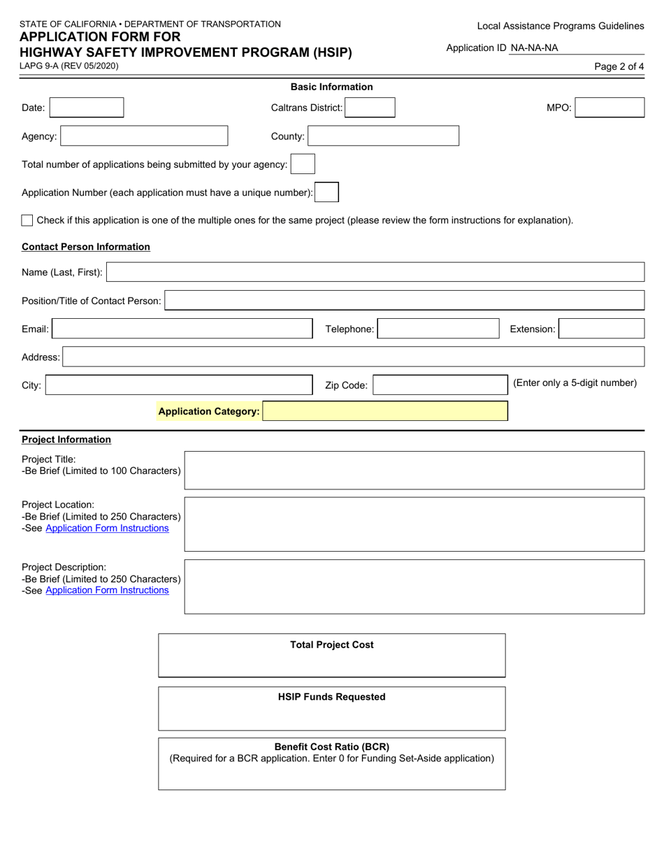 Form LAPG9-A Highway Safety Improvement Program (Hsip) - California, Page 2
