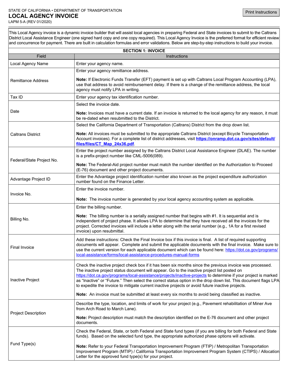 Form LAPM5-A Local Agency Invoice - California, Page 5