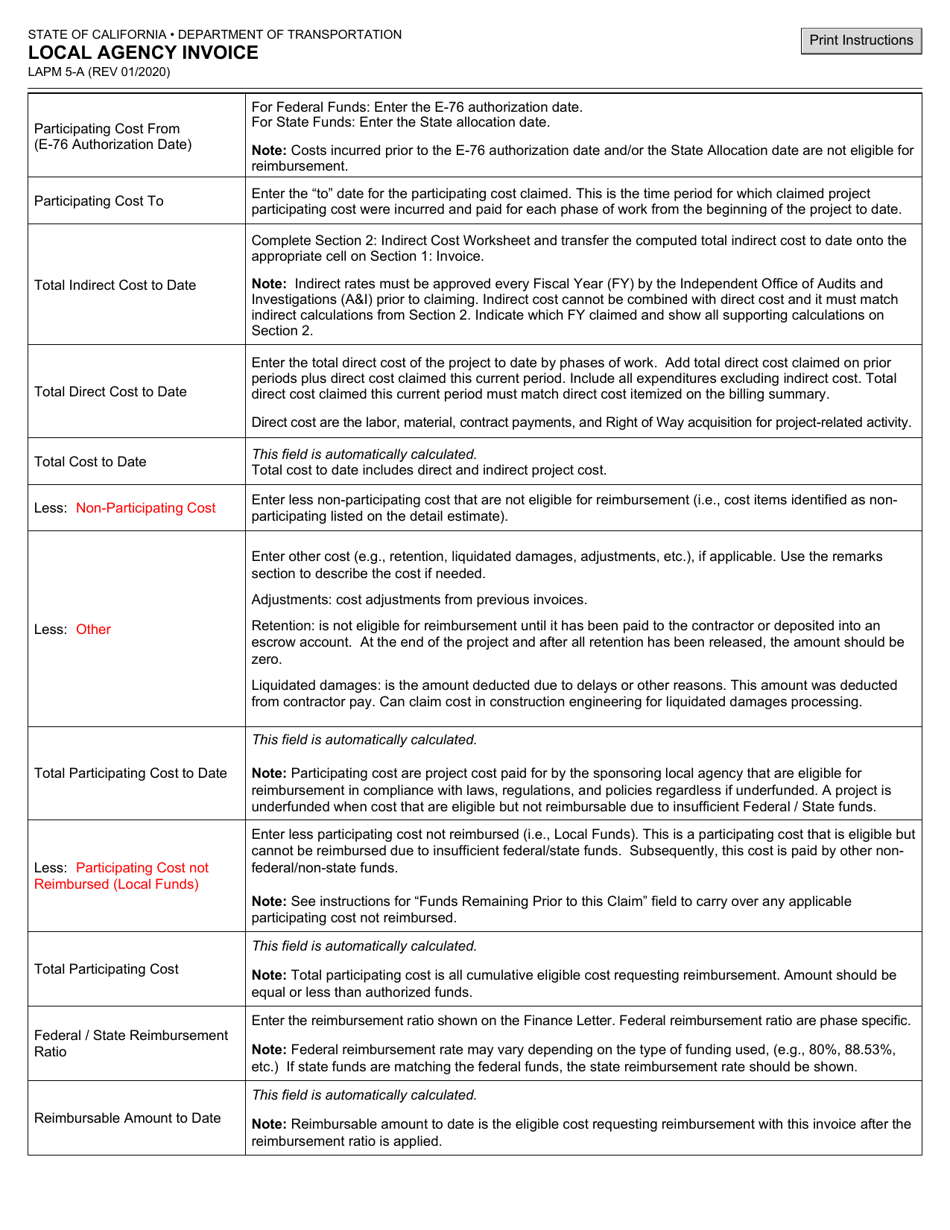 Form LAPM5-A Local Agency Invoice - California, Page 7