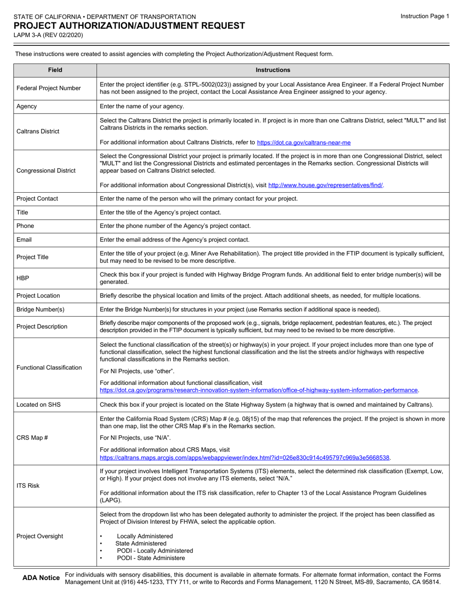 Form LAPM3-A Project Authorization / Adjustment Request - California, Page 3