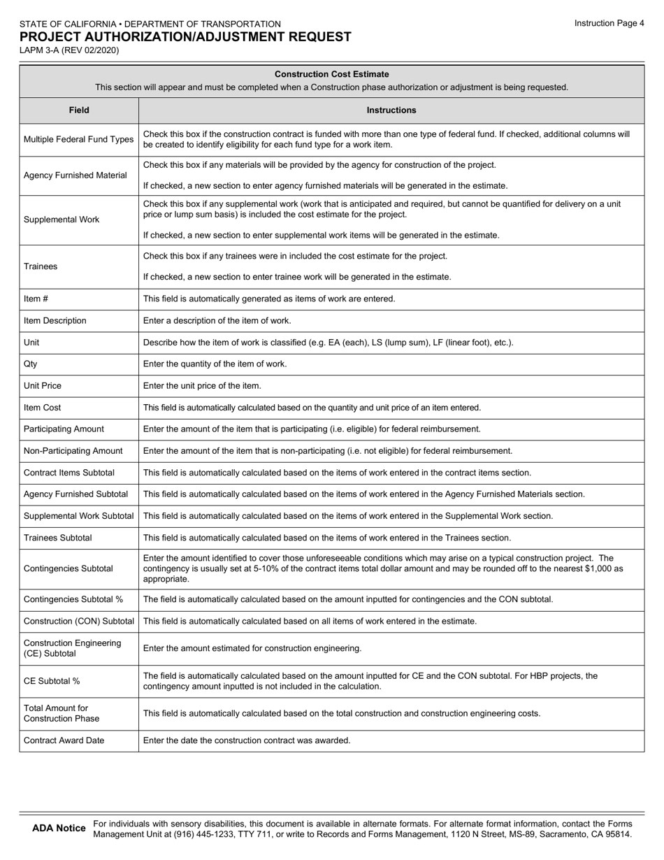 Form LAPM3-A Project Authorization / Adjustment Request - California, Page 6