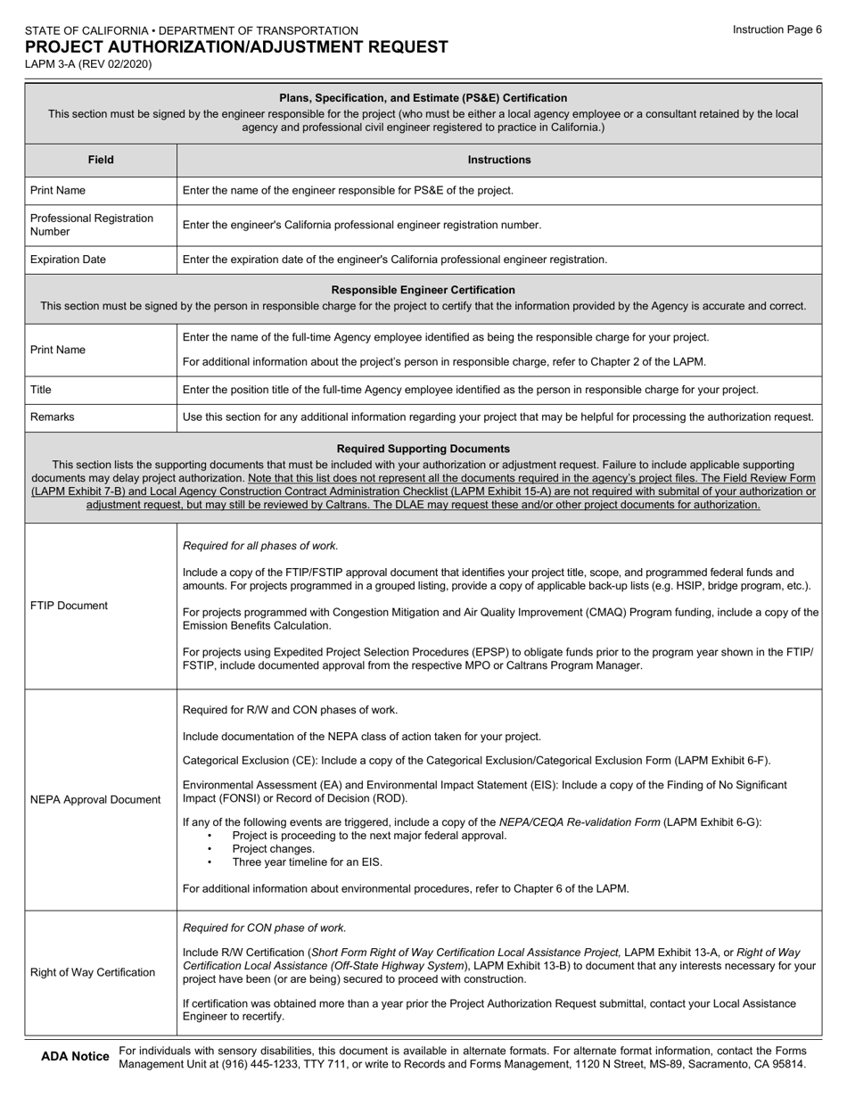 Form LAPM3-A Project Authorization / Adjustment Request - California, Page 8