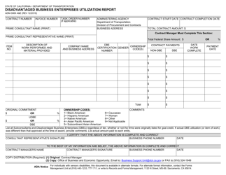 Document preview: Form ADM-3069AE Disadvantaged Business Enterprises Utilization Report - California