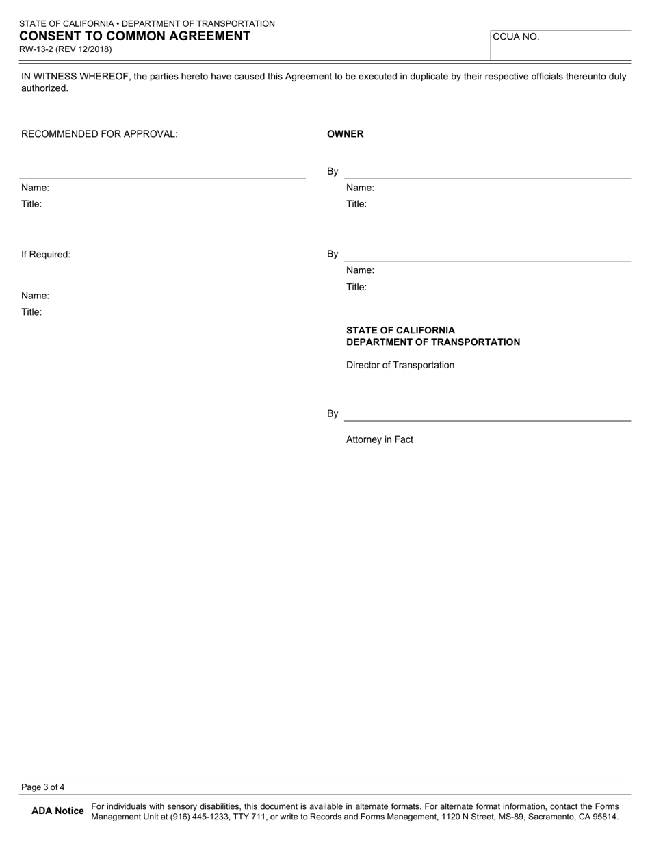 Form RW13-2 Consent to Common Use Agreement - California, Page 3