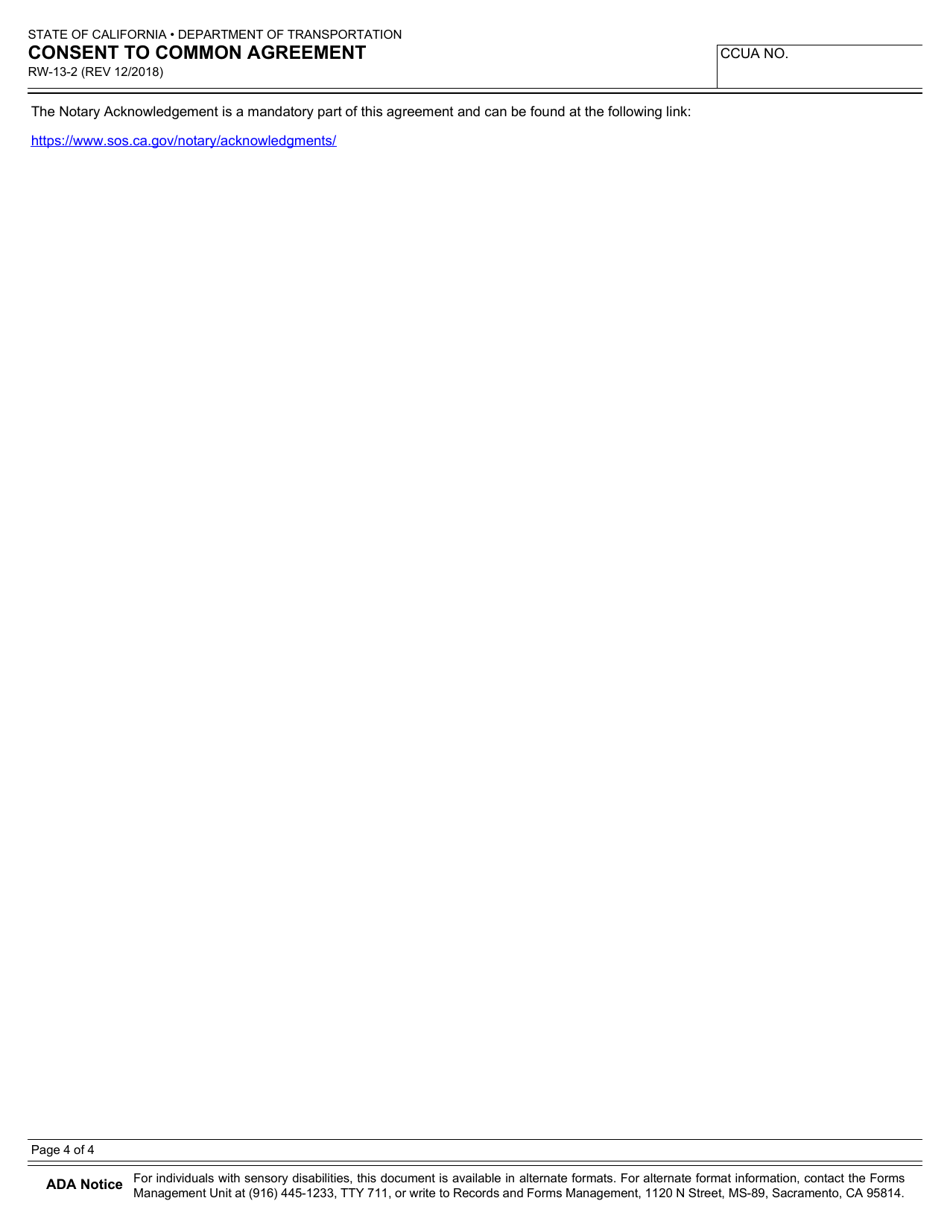 Form RW13-2 Consent to Common Use Agreement - California, Page 4