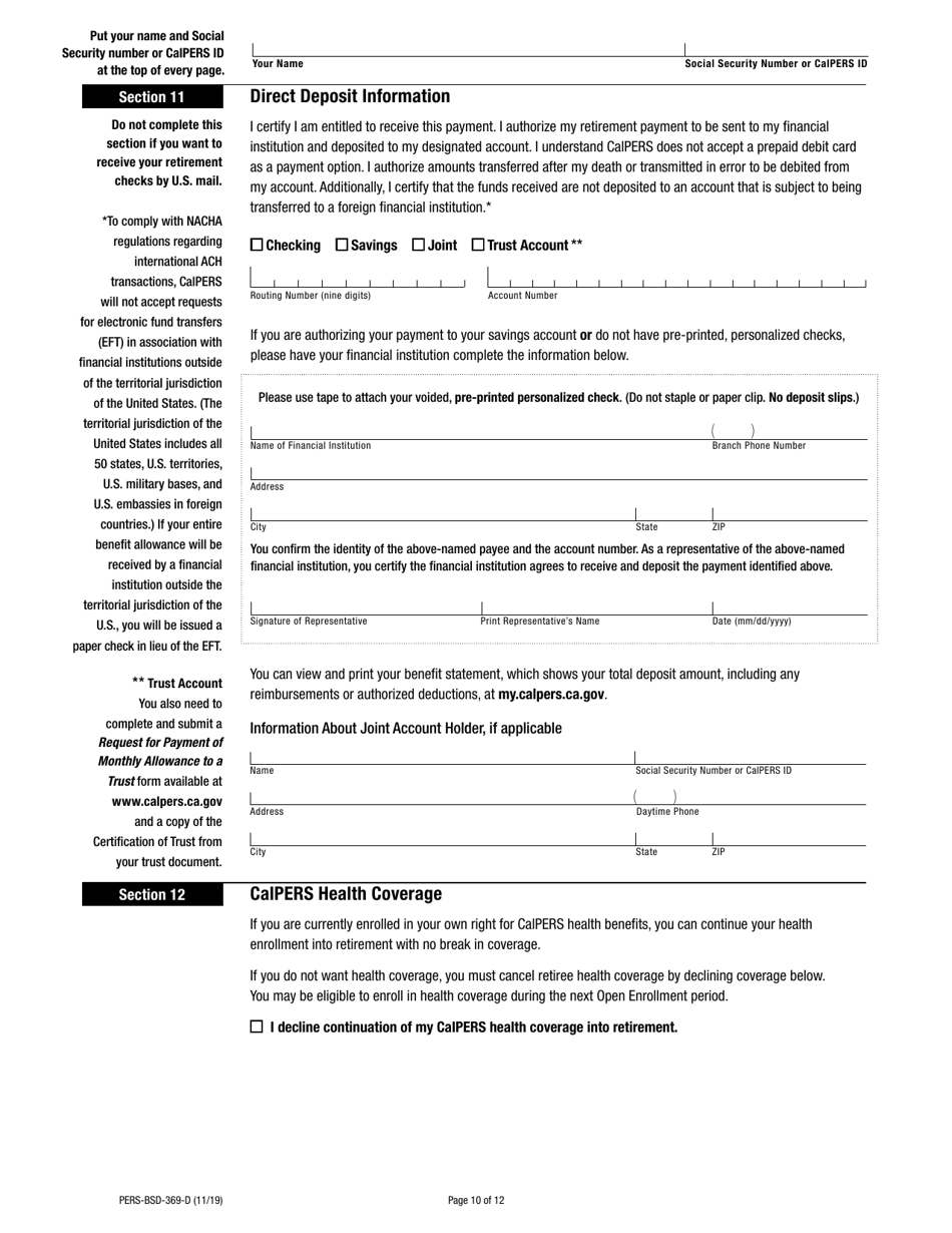 Form PERS-BSD-369-D Disability Retirement Election Application - California, Page 10